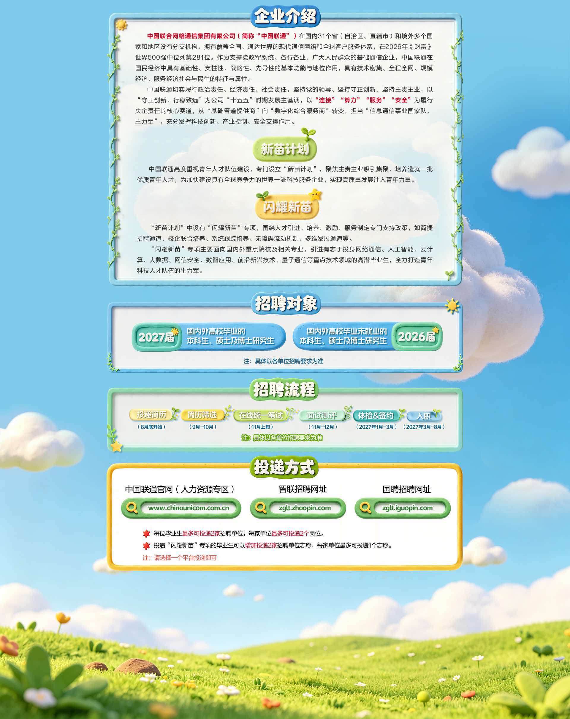 中国联通开启新苗计划招聘！